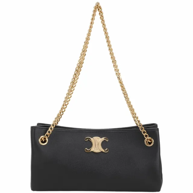【CELINE】賽琳 NEWSPAPER Triomphe 黃銅凱旋門柔軟牛皮肩背包 - 黝黑(肩背包 側肩包)