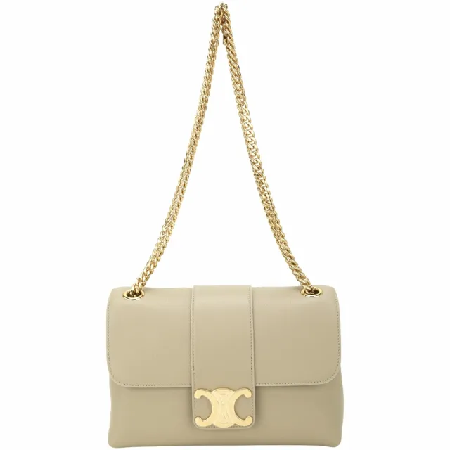 【CELINE】賽琳 Victoire 中型 凱旋標誌小牛皮鍊帶肩背包 - 奶茶色(肩背包 側肩包)