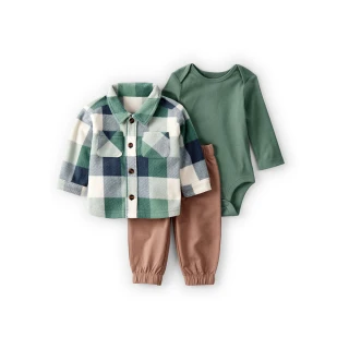 【Carter’s】秋日格紋夢 嬰兒3件組套裝〔包屁衣/外套/褲〕(原廠公司貨 童裝 嬰兒 包屁衣/外套/褲)