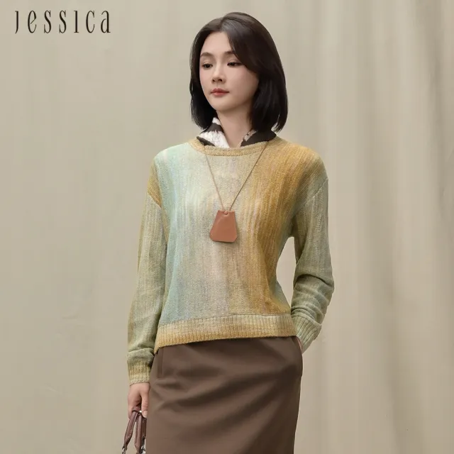 【JESSICA】亮麗暈染百搭長袖圓領針織上衣J54502（黃）