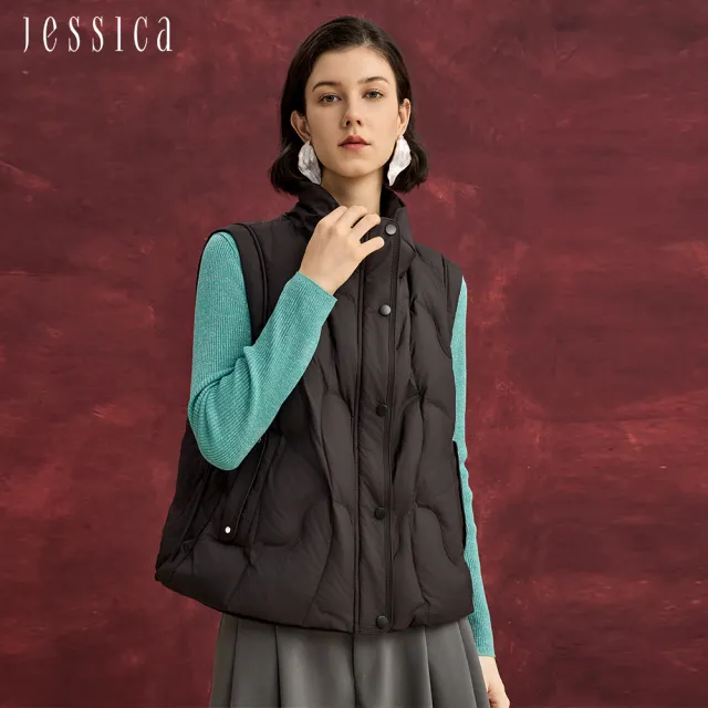 【JESSICA】經典修身百搭立領羽絨背心外套J54904（黑）