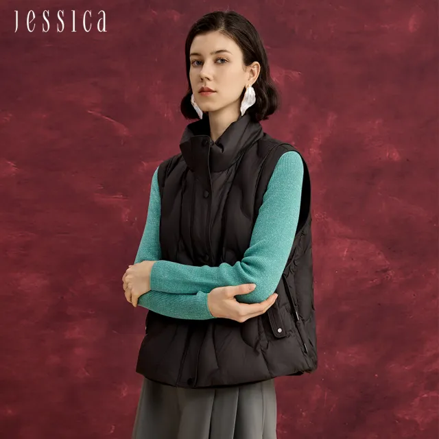 【JESSICA】經典修身百搭立領羽絨背心外套J54904（黑）