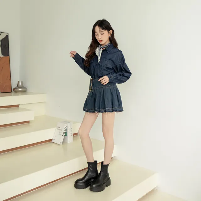 【Ann’S】Ann’S防潑水材質-修飾力爆表 顯瘦5公斤素面厚底短靴7.5cm(黑)