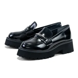 【DIANA】率性金屬細條真皮厚底樂福鞋(鏡黑)