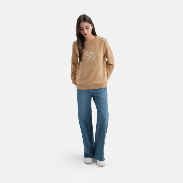 【Arnold Palmer 雨傘】女裝-大傘刺繡LOGO長袖大學T(卡其色)