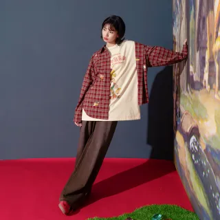 【gozo】迪士尼系列 小矮人繡花復古格紋長袖襯衫(兩色)