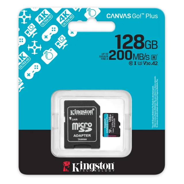 【Kingston 金士頓】128GB microSDXC TF UHS-I U3 V30 A2 記憶卡(SDCG4/128GB 平輸)
