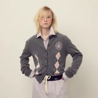 【MARDI MERCREDI】小雛菊針織衫 深灰色 粉色刺繡 CASHMERE BLENDED CARDIGAN ROUND NECK ARGYLE