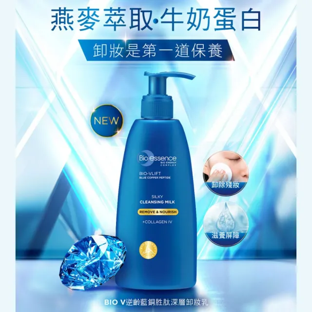 【Bio-essence 碧歐斯】BIO V逆齡藍銅胜肽深層卸妝乳200ml(3入組)
