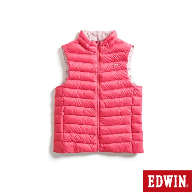 【EDWIN】女裝 超輕量雙面穿羽絨背心(桃紅色)