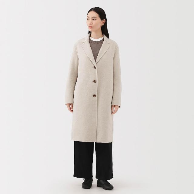 【MUJI 無印良品】女羊毛混雙面織西裝式大衣(黑色/米黃/深摩卡棕)