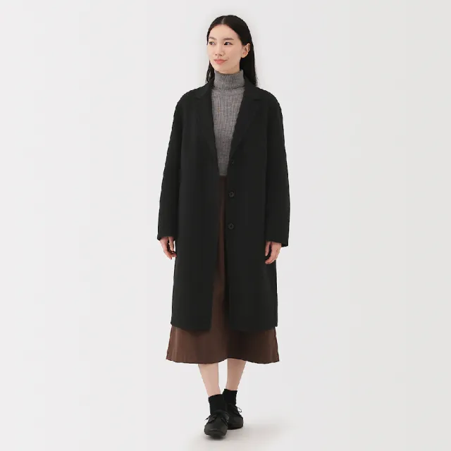 【MUJI 無印良品】女羊毛混雙面織西裝式大衣(黑色/米黃/深摩卡棕)