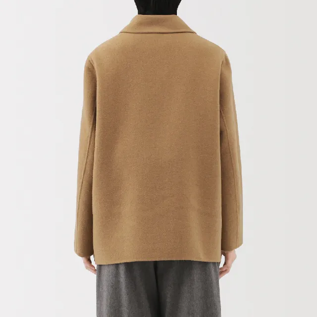 【MUJI 無印良品】女羊毛混雙面織短大衣(黑色/駝色/深摩卡棕)