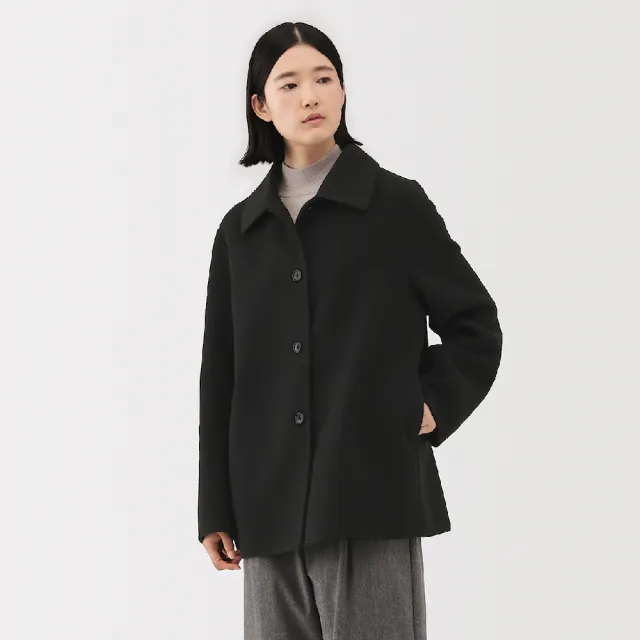 【MUJI 無印良品】女羊毛混雙面織短大衣(黑色/駝色/深摩卡棕)