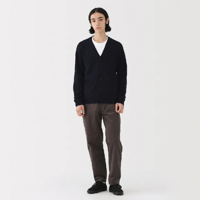 【MUJI 無印良品】男水洗羊毛中密織V領開襟衫(墨灰/黑色/粉米/卡其綠/暗藍/深摩卡棕)
