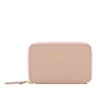 【KINAZ】細緻牛皮三層ㄇ型拉鍊卡片零錢包-棉花粉-迷你系列