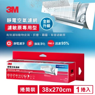 【3M】高效級靜電空氣濾網/冷氣濾網-濾敏原專用型 9808-RTC(捲筒裝-適用空調/清淨機/除濕機)