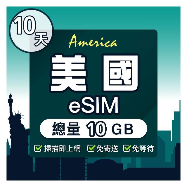 【環亞電訊】eSIM美國10天（總量10GB）降速吃到飽(24H自動發貨五分鐘取件 美國網卡 esim)