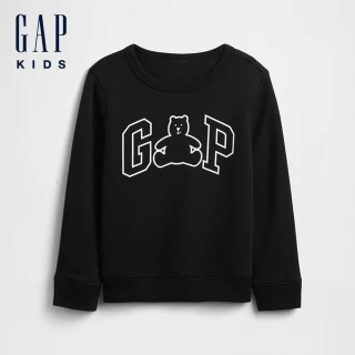 【GAP】男幼童裝 Logo小熊印花圓領大學T 熊抱Logo系列-黑色(791645)