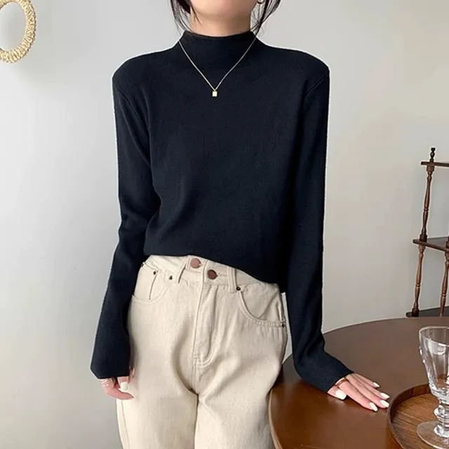 【D.studio】韓版薄內刷毛高領長袖上衣(衣服保暖上衣冬天女裝秋冬女裝長袖t恤高領內搭 W321)