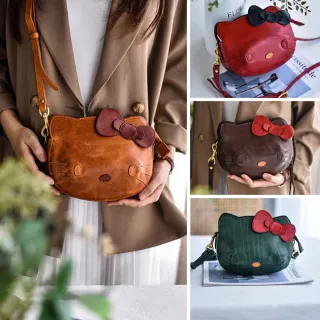 【LouiseC.】Tree House 義大利植鞣革牛皮手工擦色Kitty凱蒂貓俏麗蝴蝶結斜背真皮包-4色(GK6325)