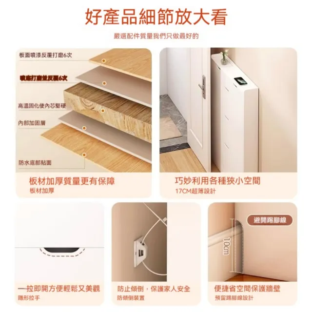 【銘利萊】超薄翻鬥鞋櫃 家用鞋櫃 一體靠牆鞋櫃 儲物櫃鞋架(實木生態板 實木內芯 三門荷花白色80*17*120)