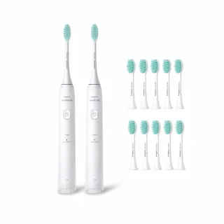 【Philips 飛利浦】官方直營 買音波震動/電動牙刷-小羽刷白HX2421/02雙入組 附HX2025/02 刷頭10支