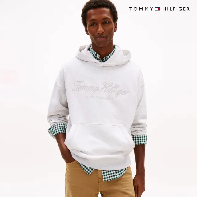 【TOMMY HILFIGER】官方旗艦館寬鬆版Logo連帽衛衣_灰色