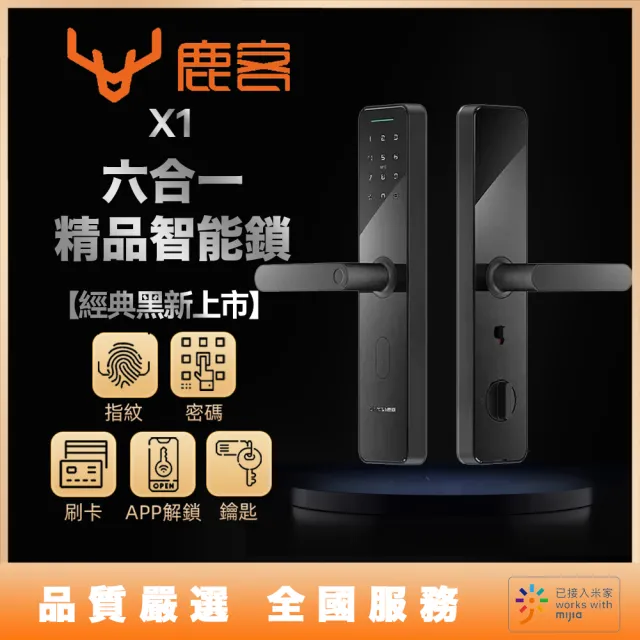 【Loock 鹿客】X1 六合一精品智能電子鎖(指紋 密碼 卡片 鑰趨 App解鎖 台版/陸版米家通用)