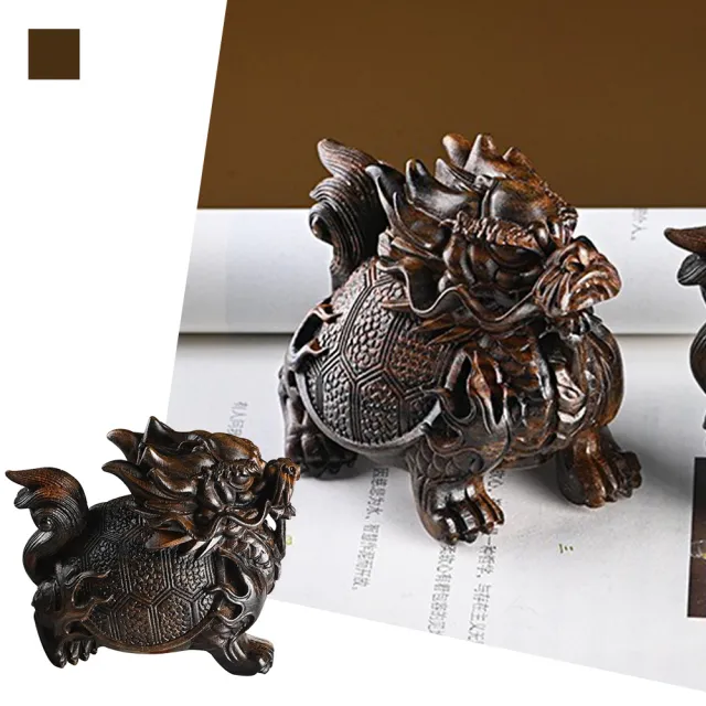 【MoonDy】木雕 木雕擺件 黑柿木龍龜 家居擺設 擺件 裝飾品 招財納福 桌面裝飾 招財風水 開運吉祥物