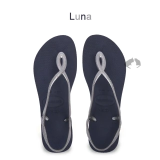 【havaianas 哈瓦仕】女款 涼鞋Luna 麻花系列 藍底銀帶 休閒百搭 平底涼鞋(夾腳拖 人字拖 巴西拖)