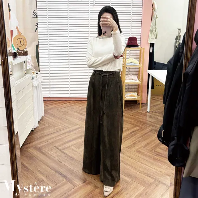 【my stere 我的時尚秘境】雙11 民族風綁繩寬褲 附綁帶(大寬褲 遮跨神褲 闊腿褲 冬天寬褲 綁繩寬
