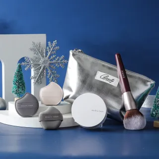 【永和三美人】mo獨家 媚點蜜粉+新品舒芙蕾海綿刷具組(輕透柔光蜜粉 舒芙蕾氣墊 厚氣墊粉撲 球型粉撲刷)