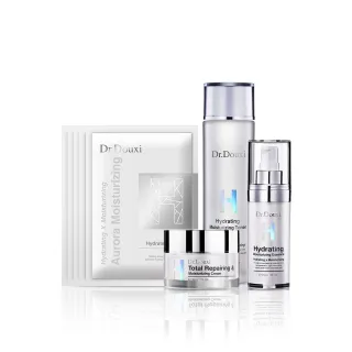 【Dr.Douxi 朵璽】澎潤爆水套組-玻尿酸透顏露150ml+玻尿酸精華30ml+全效霜30ml+保水面膜5片
