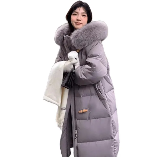 【巴黎精品】頂級真羽絨外套狐狸毛領90%鴨絨羽絨衣秋冬上衣大碼休閒女裝(連帽長版3色n1mj30)