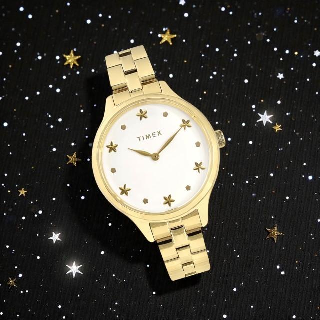 【TIMEX】簡約風格 星光女孩 礦石強化玻璃 不鏽鋼手錶 白x鍍金 36mm(TXTW2V23300)