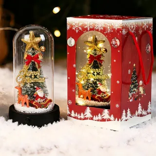 【天使愛美麗】聖誕玻璃罩 旋轉音樂盒 聖誕樹 裝飾 桌面小擺件 燈光效果(交換禮物 聖誕禮物)