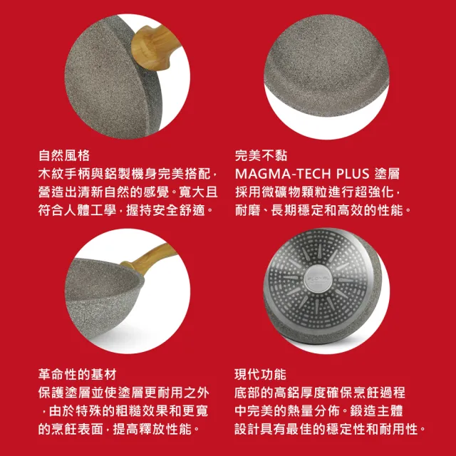 【Flonal 芙諾納】自然石不沾鍋 三代升級 義大利製造32cm中華炒鍋DASWO3230(MOMO獨家)