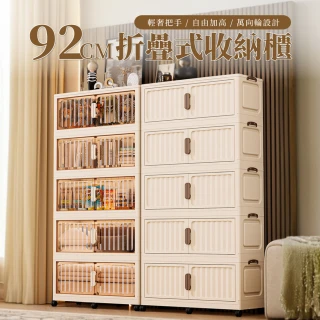 【GOOD VIBE LIVING 好氣氛家居】92面寬五層雙開門摺疊帶輪收納櫃/置物櫃(抽屜櫃/收納箱/收納架/層架)