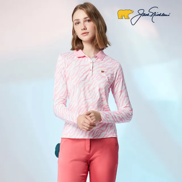 【Jack Nicklaus 金熊】GOLF女款數位印花吸濕排汗彈性高爾夫球/POLO衫(粉色)