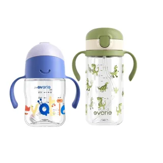 【Evorie】Tritan 200mL+300mL雙色學飲吸管水杯組(總代理公司貨/微笑水杯)