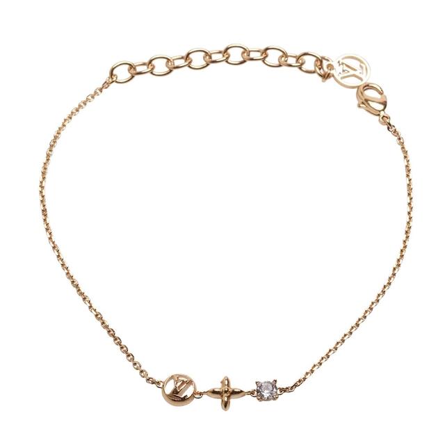 【Louis Vuitton 路易威登】M00374經典Petit Louis系列花卉圖案金屬飾水晶手鍊(金色)