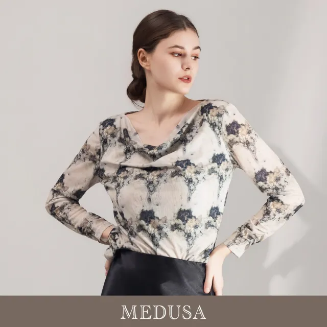【MEDUSA 曼度莎】現貨-台灣製 柔霧印花垂墜長袖上衣(M-XL)|女長袖上衣 休閒上衣 氣質印花(701-56301)