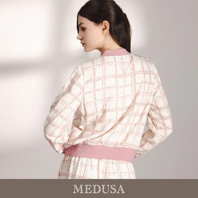 【MEDUSA 曼度莎】現貨-輕甜格紋水鑽運動風拉鍊外套（M-XL）｜休閒外著 薄外套 運動風穿搭(701-1150A)
