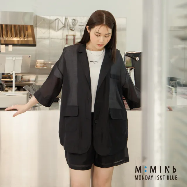 【M：MINb】度假感透膚寬鬆短褲(黑色/中大尺碼女裝/大尺碼女裝/XL女裝/大尺碼短褲/下著)