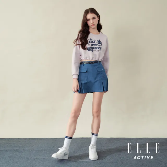 【ELLE ACTIVE】女款 1945花卉字母印花抽繩造型短版長袖上衣-淺紫色(EA25A2W1702-21)