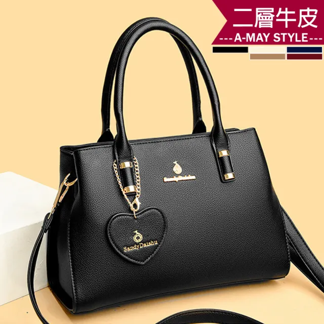 【Amay Style 艾美時尚】現貨 真皮女包 側肩包 質感愛心吊飾牛皮手提肩背包