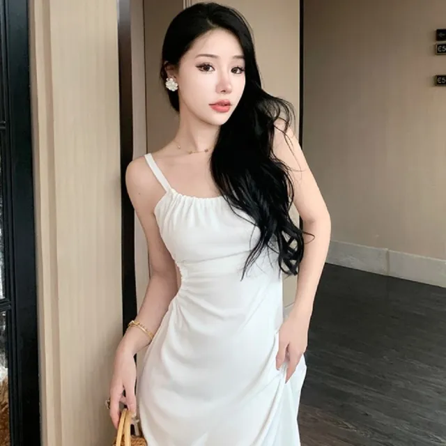 【AS 假日泳裝】女裝 連身裙 細肩帶洋裝 長裙洋裝 度假洋裝 海邊洋裝 白色洋裝 露背洋裝 C6490