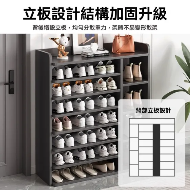 【銘利萊】簡易鞋架 家用多層鞋架 收納神器鞋櫃 省空間鞋櫃 分隔層板鞋櫃(古檀木 8層62長)