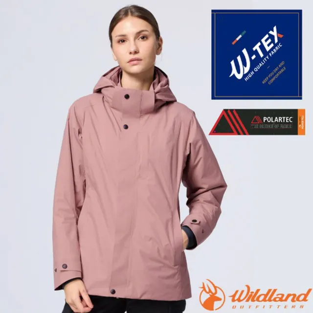 【Wildland 荒野】女 Polartec中空輕量極暖防水外套_中長合身版.連帽保暖夾克(0B32905-205 野玫瑰粉)